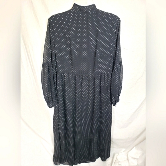 Who What Wear Black Polka Dotted Sheer Sleeve Button Up Maxi Dress w/Slip Sz L - Picture 3 of 9